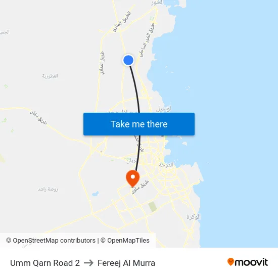 Umm Qarn Road 2 to Fereej Al Murra map