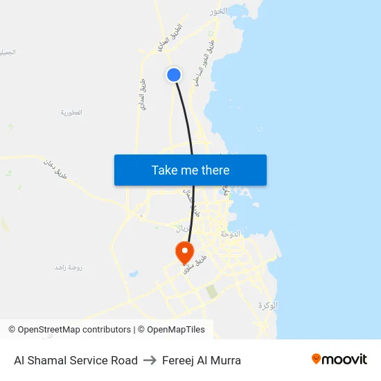 Al Shamal Service Road to Fereej Al Murra map