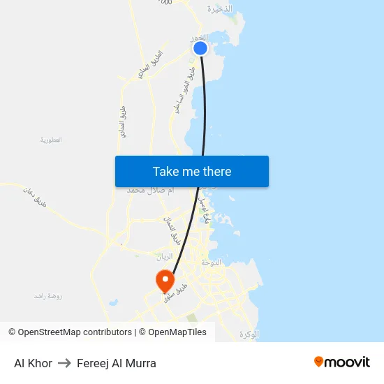 Al Khor to Fereej Al Murra map