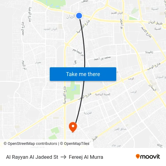 Al Rayyan Al Jadeed St to Fereej Al Murra map
