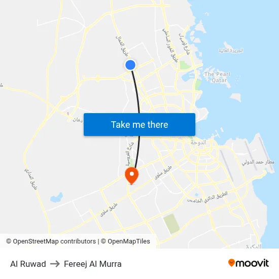 Al Ruwad to Fereej Al Murra map