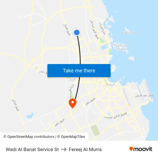 Wadi Al Banat Service St to Fereej Al Murra map