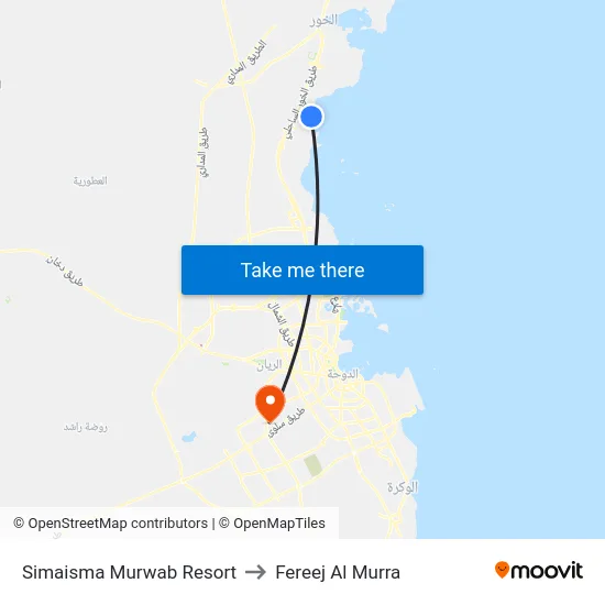 Simaisma Murwab Resort to Fereej Al Murra map
