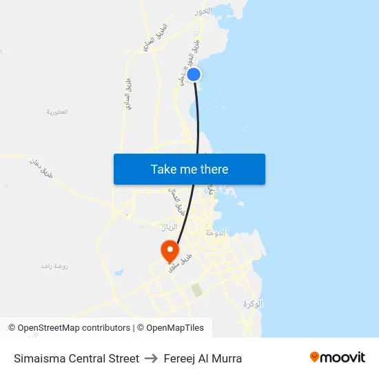 Simaisma Central Street to Fereej Al Murra map