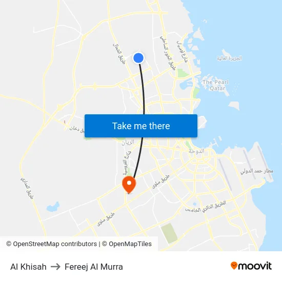 Al Khisah to Fereej Al Murra map