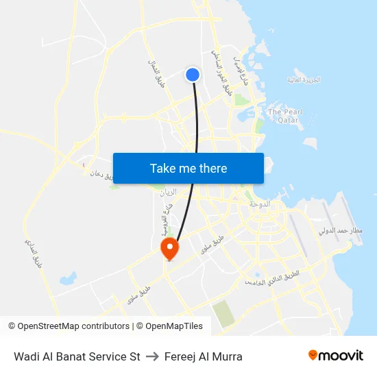 Wadi Al Banat Service St to Fereej Al Murra map