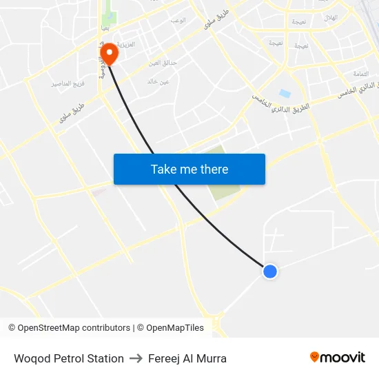 Woqod Petrol Station to Fereej Al Murra map