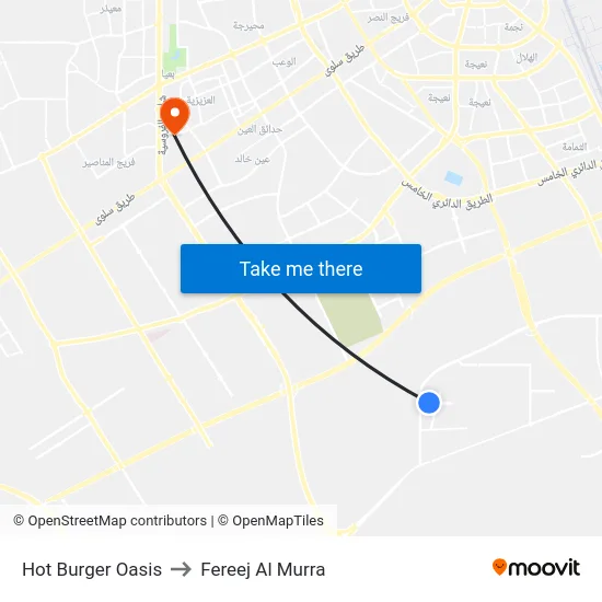 Hot Burger Oasis to Fereej Al Murra map
