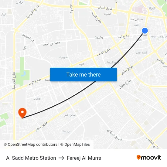 Al Sadd Metro Station to Fereej Al Murra map