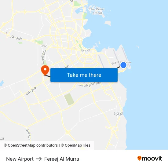New Airport to Fereej Al Murra map
