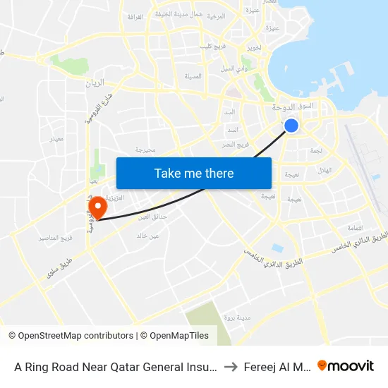 A Ring Road Near Qatar General Insurance Co to Fereej Al Murra map