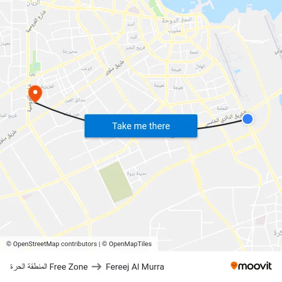 المنطقة الحرة Free Zone to Fereej Al Murra map