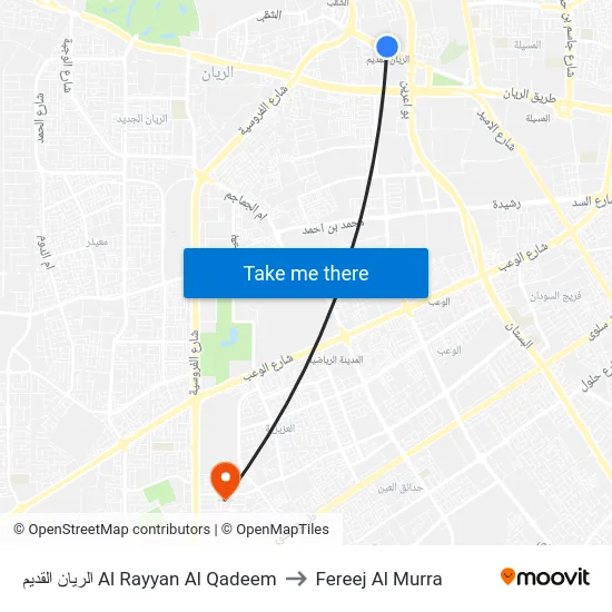 الريان القديم Al Rayyan Al Qadeem to Fereej Al Murra map
