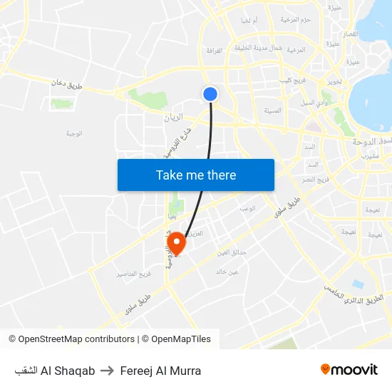الشقب Al Shaqab to Fereej Al Murra map