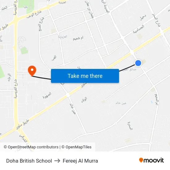 Doha British School to Fereej Al Murra map