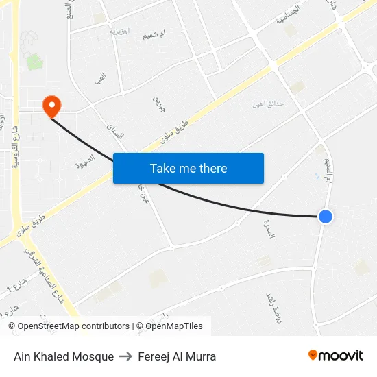 Ain Khaled Mosque to Fereej Al Murra map