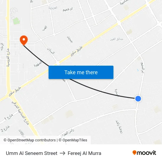 Umm Al Seneem Street to Fereej Al Murra map