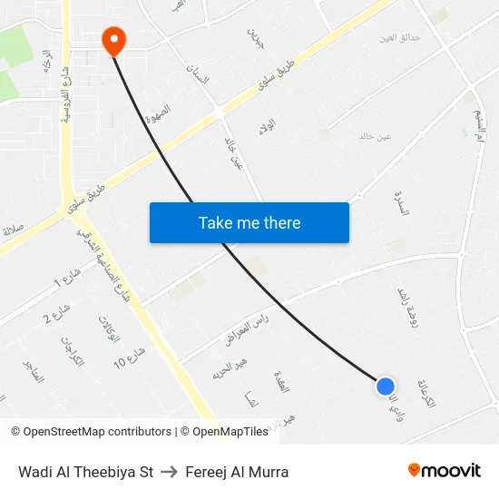 Wadi Al Theebiya St to Fereej Al Murra map