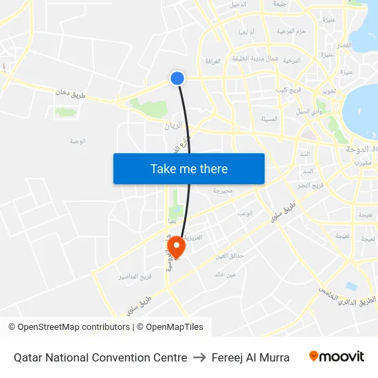 Qatar National Convention Centre to Fereej Al Murra map