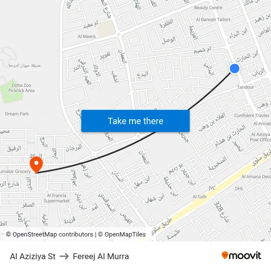 Al Aziziya St to Fereej Al Murra map