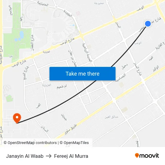 Janayin Al Waab to Fereej Al Murra map