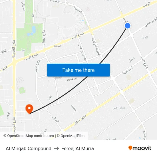 Al Mirqab Compound to Fereej Al Murra map