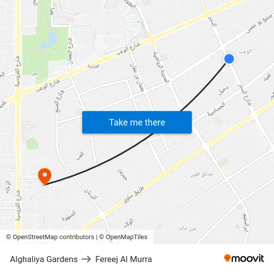 Alghaliya Gardens to Fereej Al Murra map