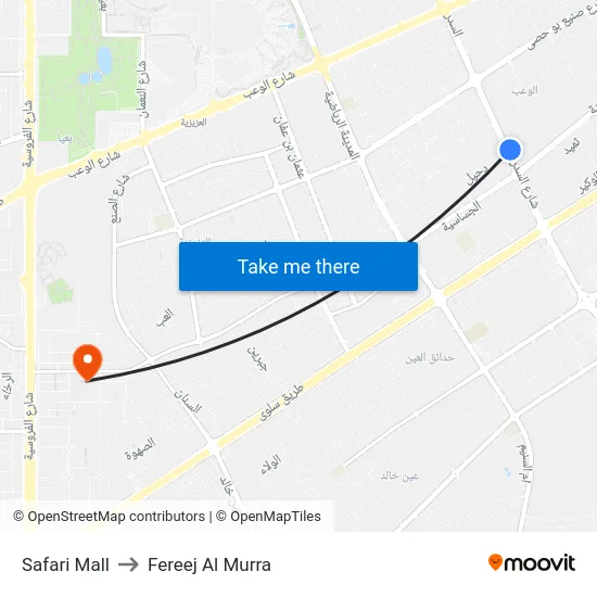 Safari Mall to Fereej Al Murra map