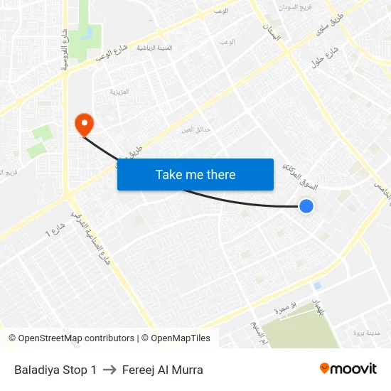 Baladiya Stop 1 to Fereej Al Murra map