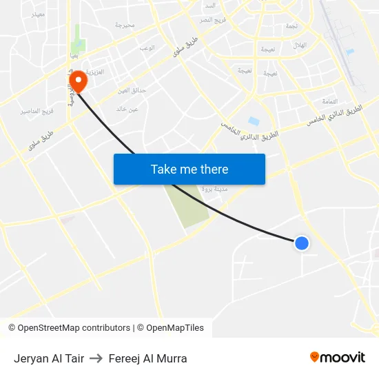 Jeryan Al Tair to Fereej Al Murra map
