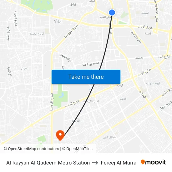 Al Rayyan Al Qadeem Metro Station to Fereej Al Murra map