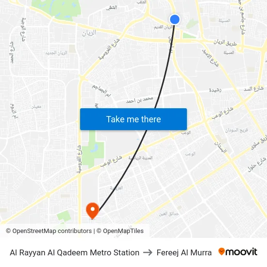 Al Rayyan Al Qadeem Metro Station to Fereej Al Murra map