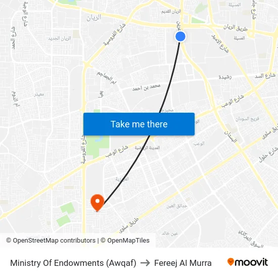 Ministry Of Endowments (Awqaf) to Fereej Al Murra map