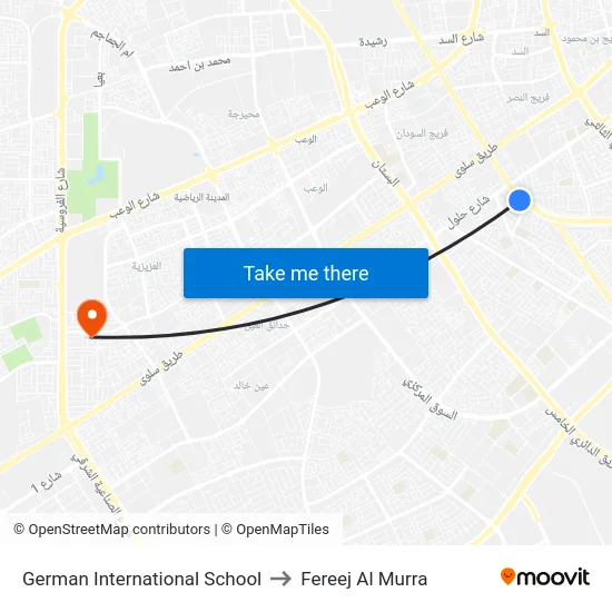 German International School to Fereej Al Murra map