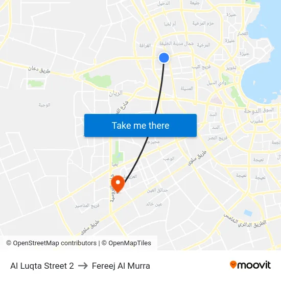 Al Luqta Street 2 to Fereej Al Murra map