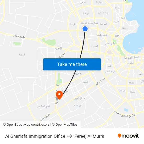 Al Gharrafa Immigration Office to Fereej Al Murra map