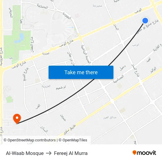 Al-Waab Mosque to Fereej Al Murra map