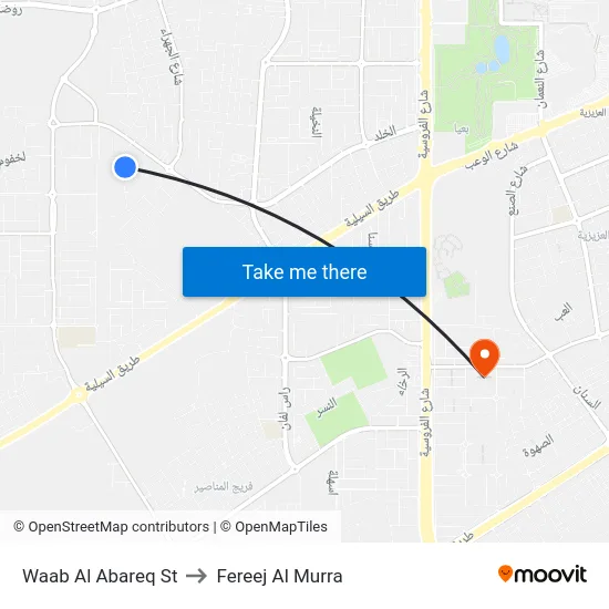 Waab Al Abareq St to Fereej Al Murra map