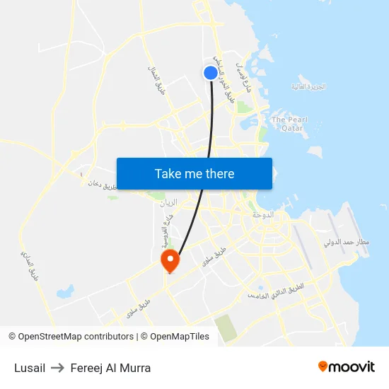 Lusail to Fereej Al Murra map
