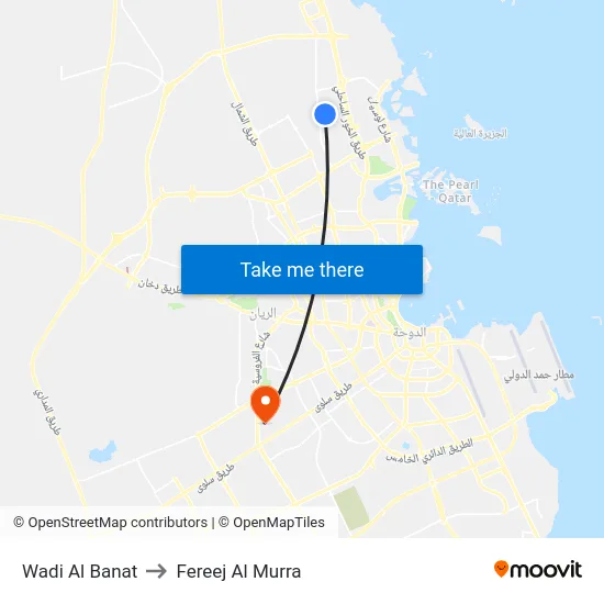 Wadi Al Banat to Fereej Al Murra map
