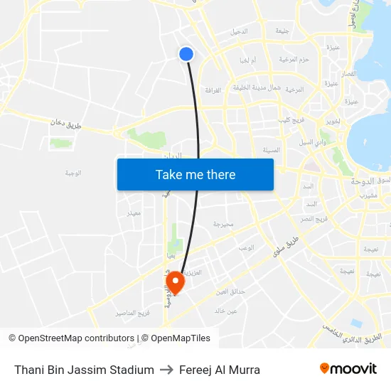Thani Bin Jassim Stadium to Fereej Al Murra map