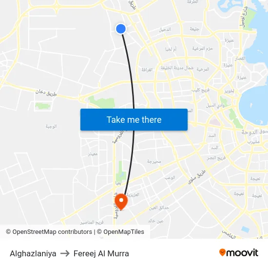 Alghazlaniya to Fereej Al Murra map