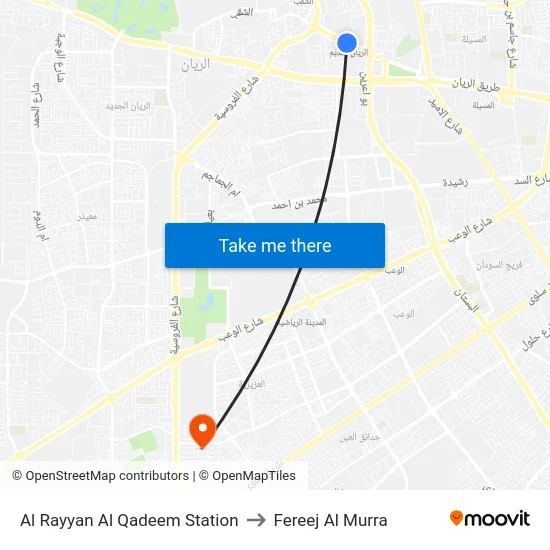 Al Rayyan Al Qadeem Station to Fereej Al Murra map