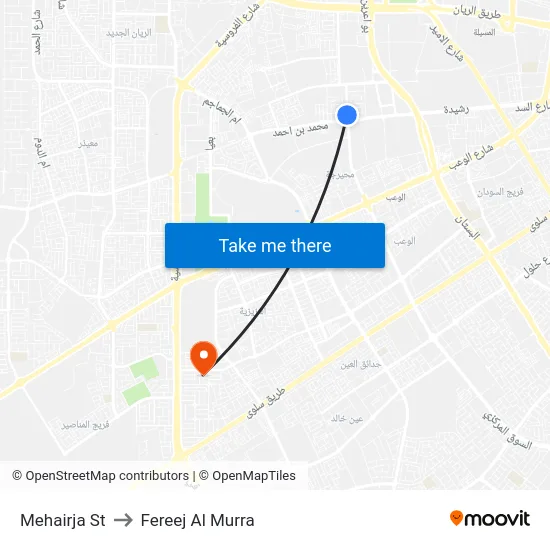 Mehairja St to Fereej Al Murra map