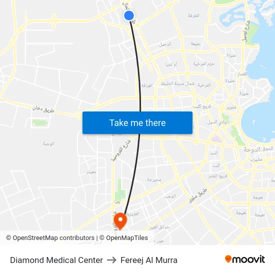 Diamond Medical Center to Fereej Al Murra map