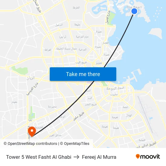 Tower 5 West Fasht Al Ghabi to Fereej Al Murra map
