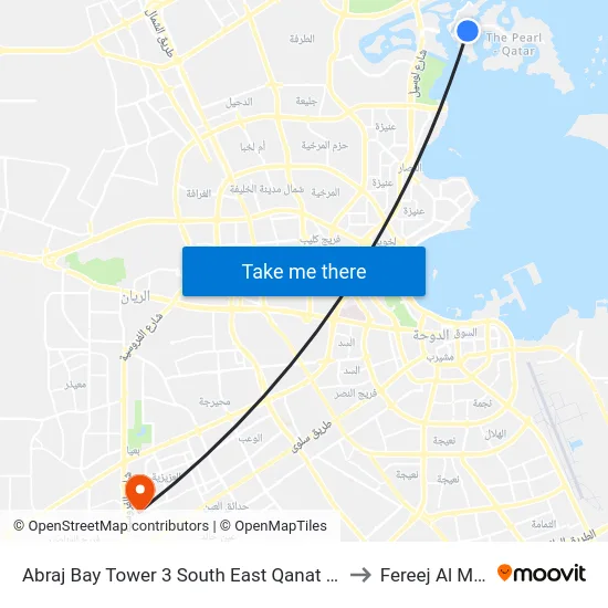 Abraj Bay Tower 3 South East Qanat Quartier to Fereej Al Murra map