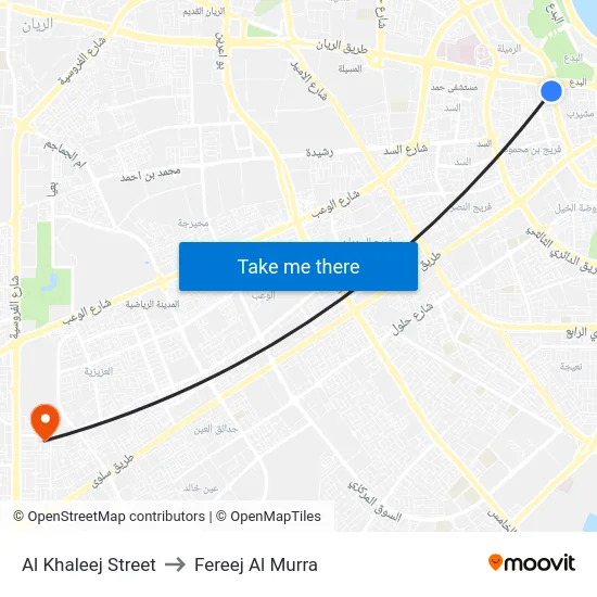 Al Khaleej Street to Fereej Al Murra map