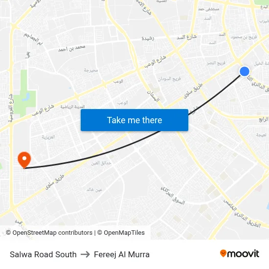 Salwa Road South to Fereej Al Murra map