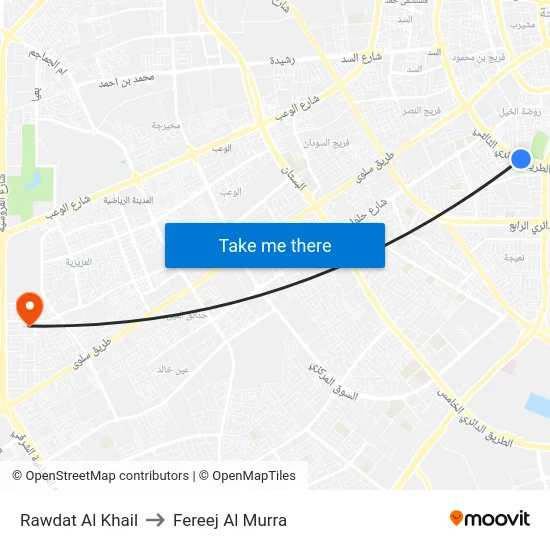 Rawdat Al Khail to Fereej Al Murra map
